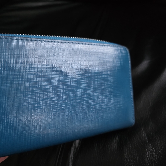 Coach Darcy Clutch Blue Wallet Textured Zipper Purse Safiano Leather - Picture 4 of 8